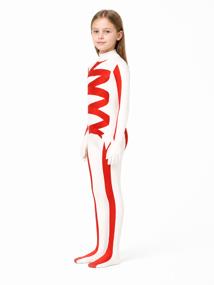 Clown Cosplay Jumpsuit with Mask and Red Stripes side view