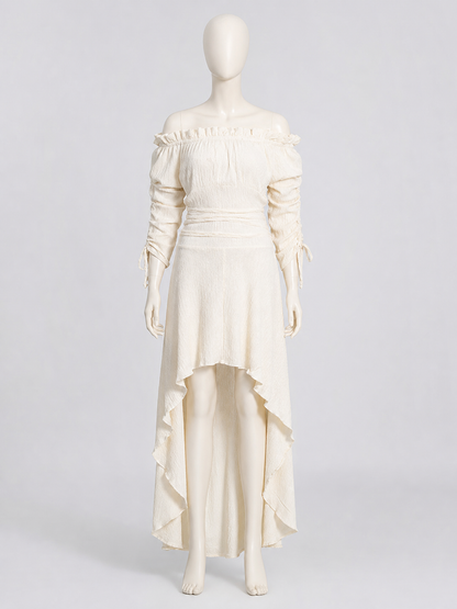 Long Off-the-Shoulder Dress with an Asymmetrical Hem