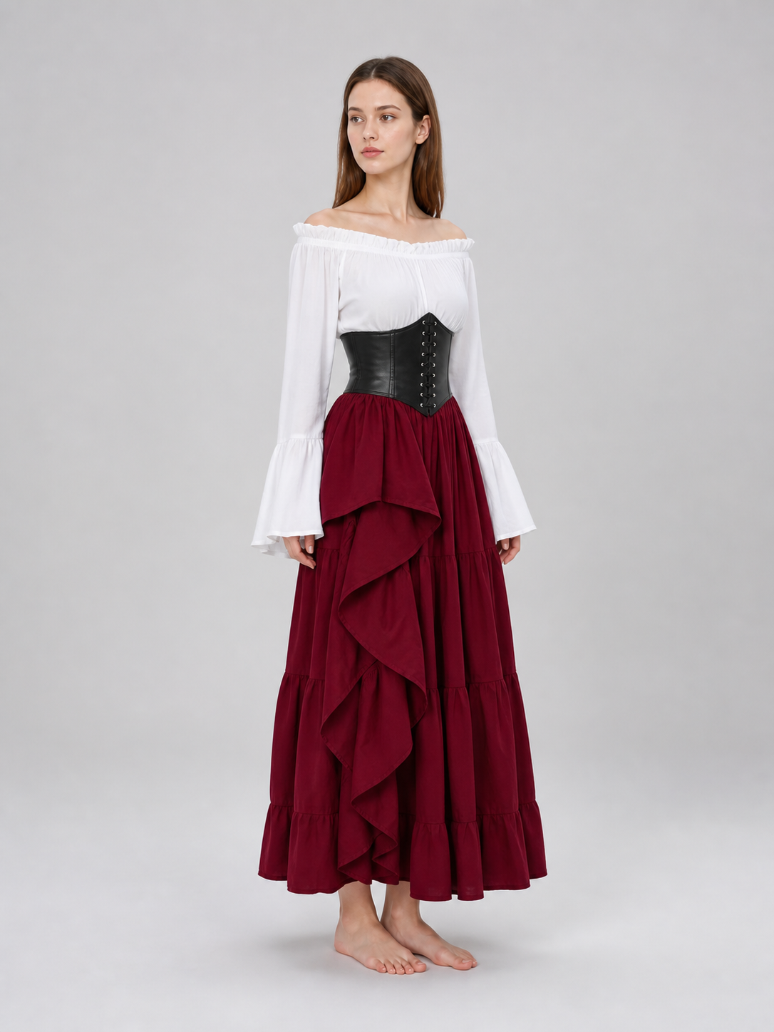 Gothic Costume with Corset and Tiered Skirt