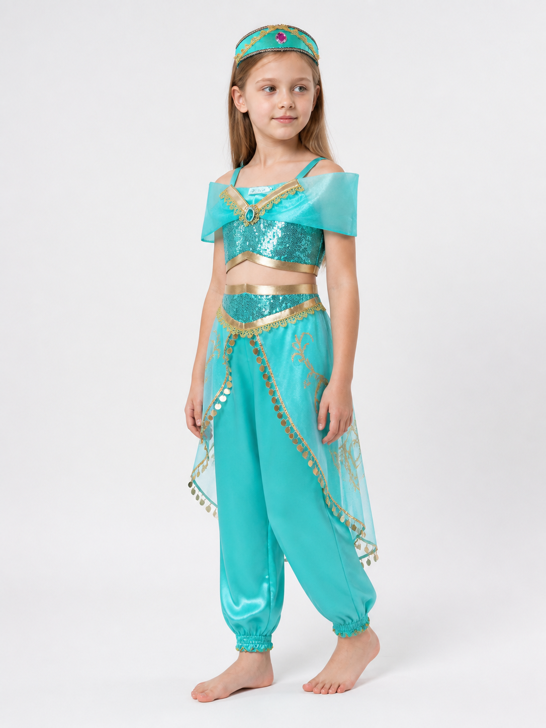 Turquoise Princess Carnival Costume for Halloween side view