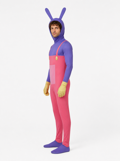 Pomni Purple and Pink Hooded Cosplay Jumpsuit side view