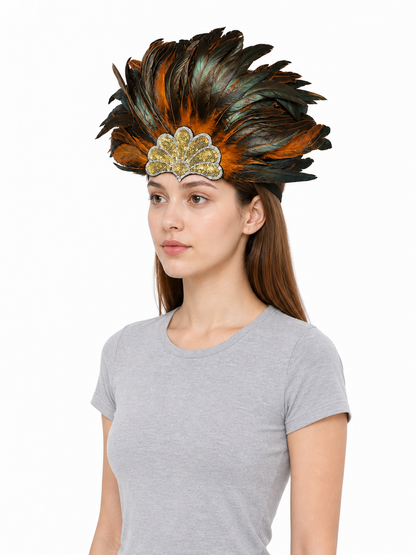 Feathered Headpiece with Gold Sequins