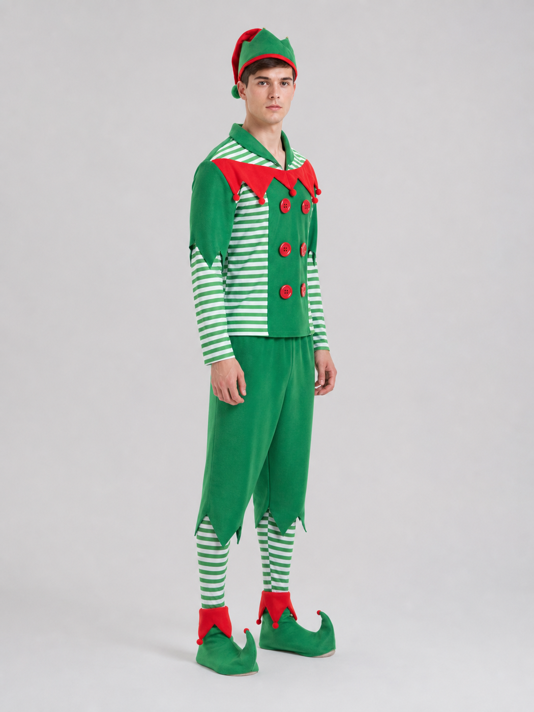 Striped Christmas Elf Costume, Festive Set