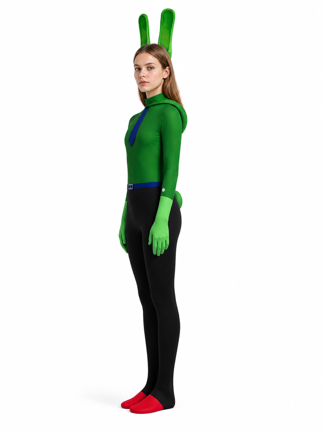 Green Bunny Jumpsuit with Ears and Tie side view