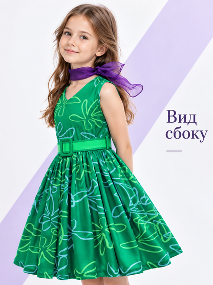 Dark Green Children's Holiday Dress with Belt