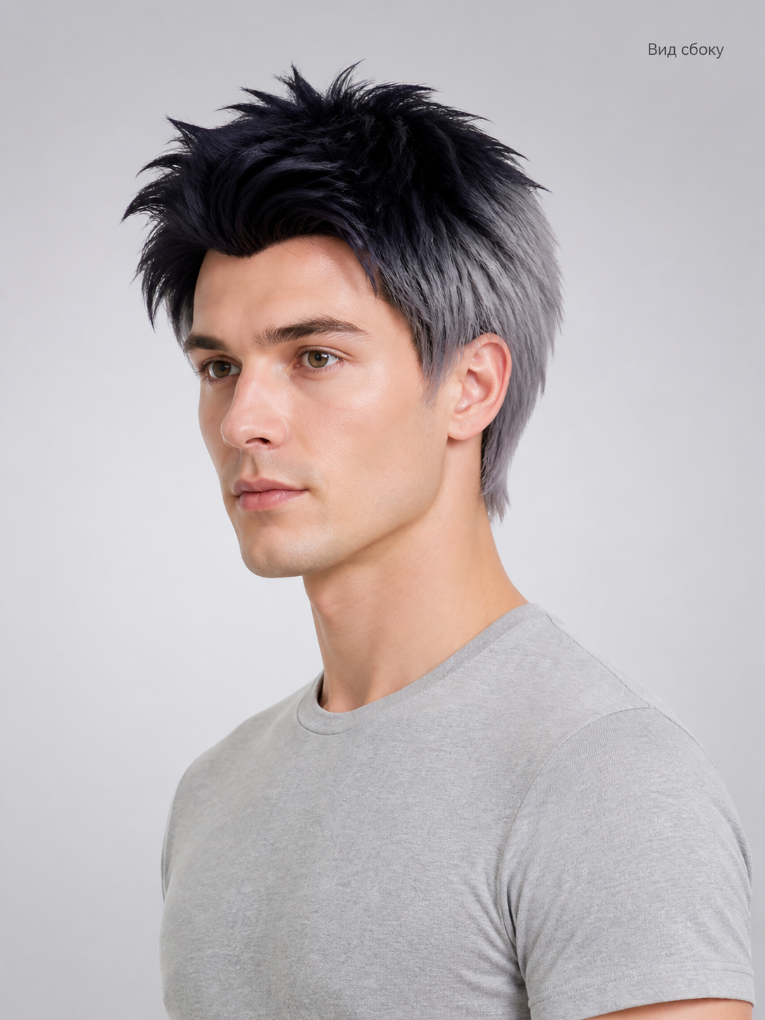 Gray-and-Black Carnival Wig for Halloween and Cosplay side view