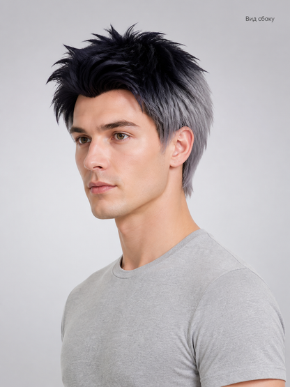 Gray-and-Black Carnival Wig for Halloween and Cosplay side view