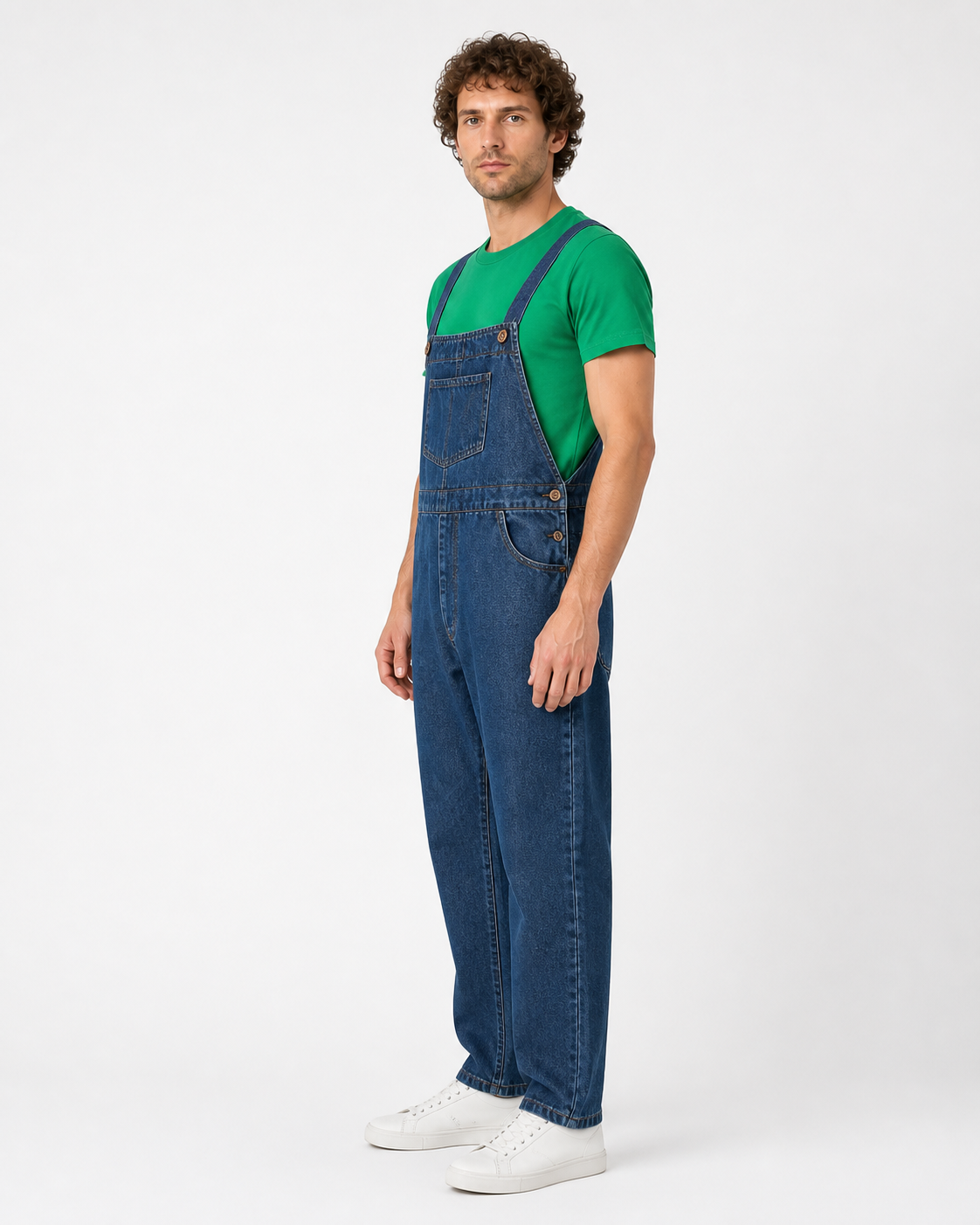 Set: Green T-Shirt and Blue Bib Pants side view
