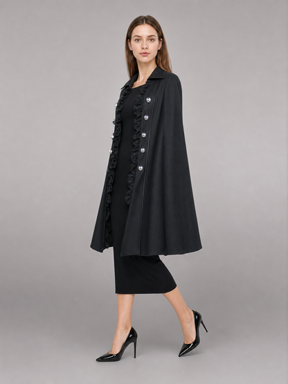 Black Gothic Carnival Cloak with Lace