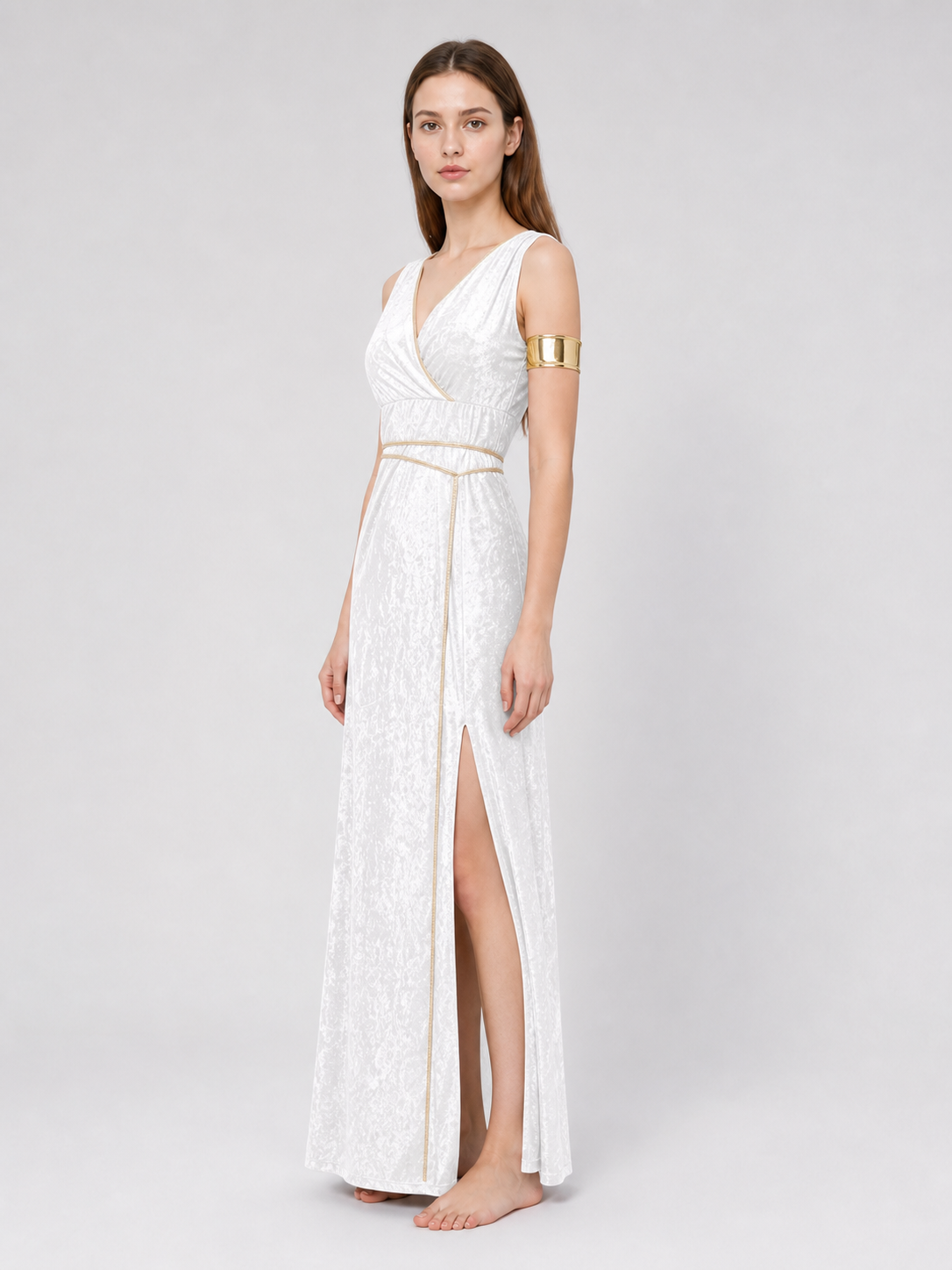 White Long Greek-Style Dress with a High Slit
