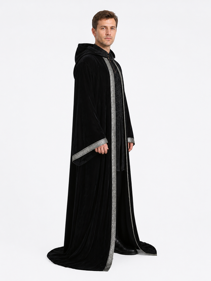 Black Hooded Cloak with Silver Trim, Godfather Death Cosplay side view