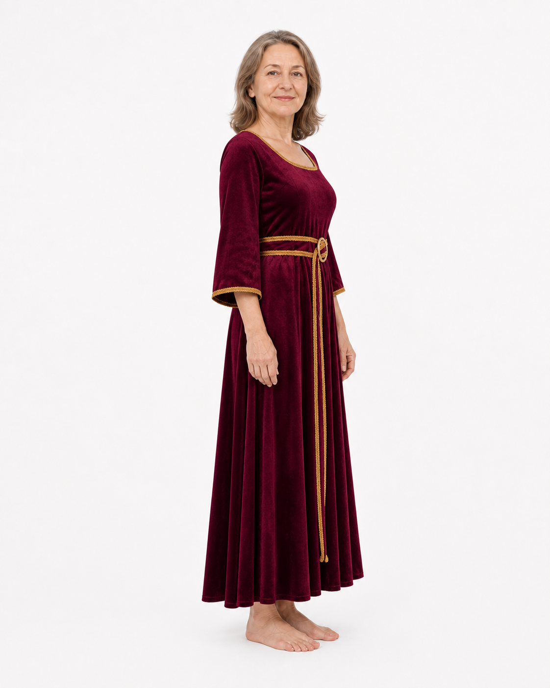 Burgundy Carnival Dress with Gold Trim side view
