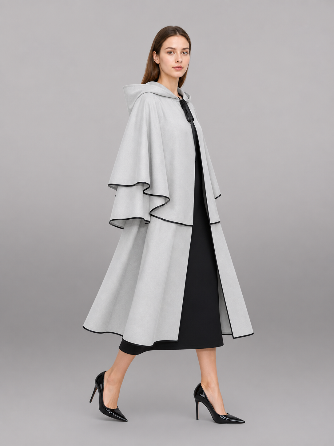 White Hooded Cloak with Black Trim