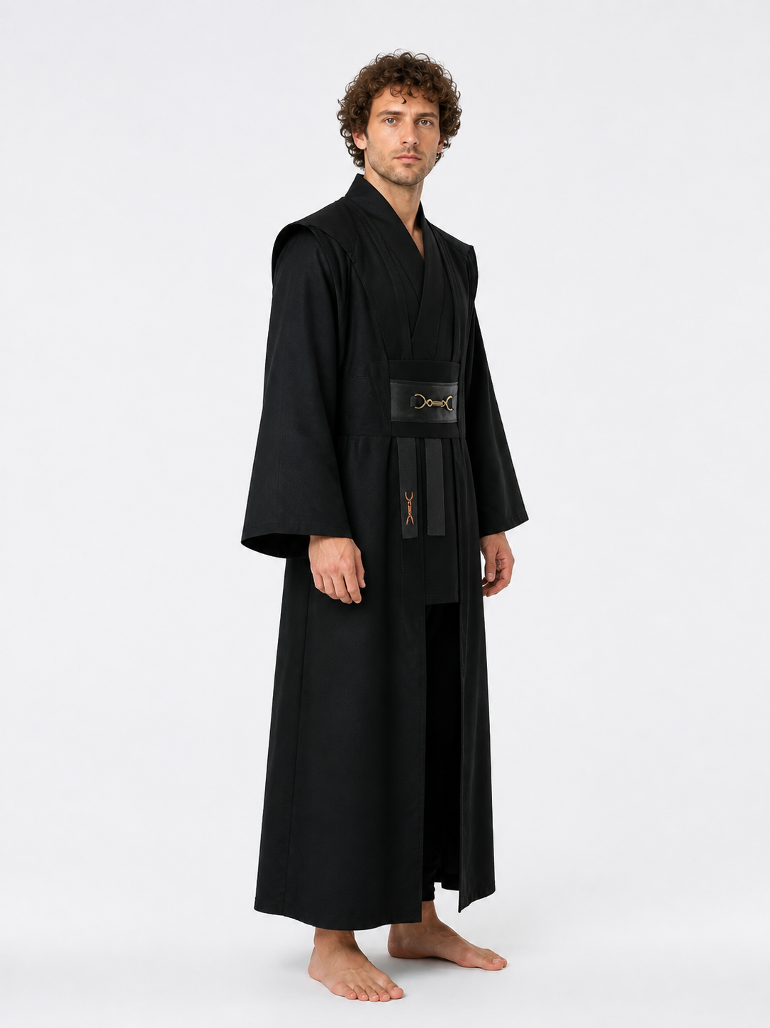 Black Jedi Robe with Wide Sleeves and Belt
