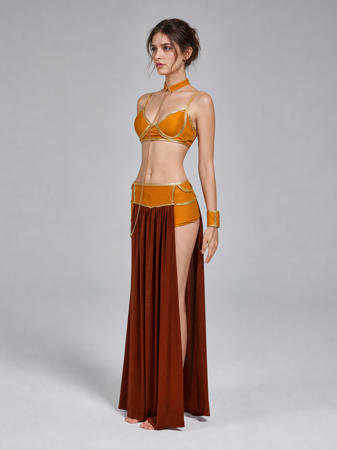 Long Cosplay Dress with Gold Chain