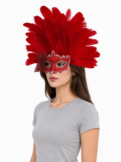 Carnival Headpiece with Red Feathers