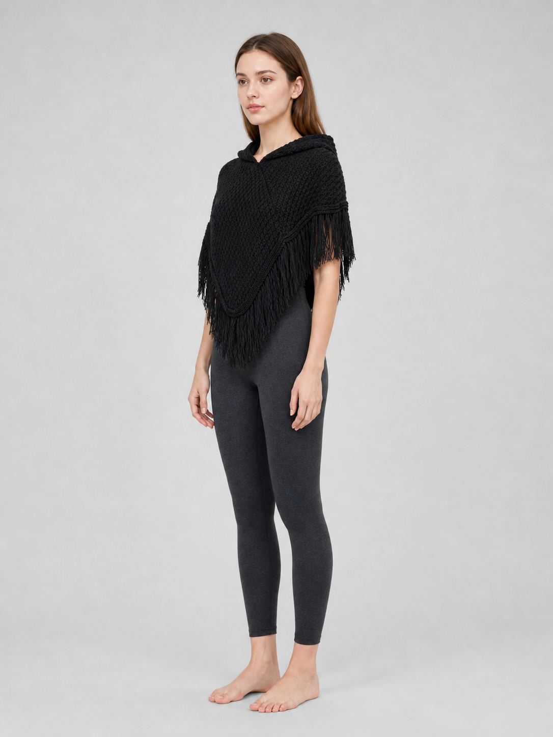 Triangular Hooded Poncho Cape with Belt