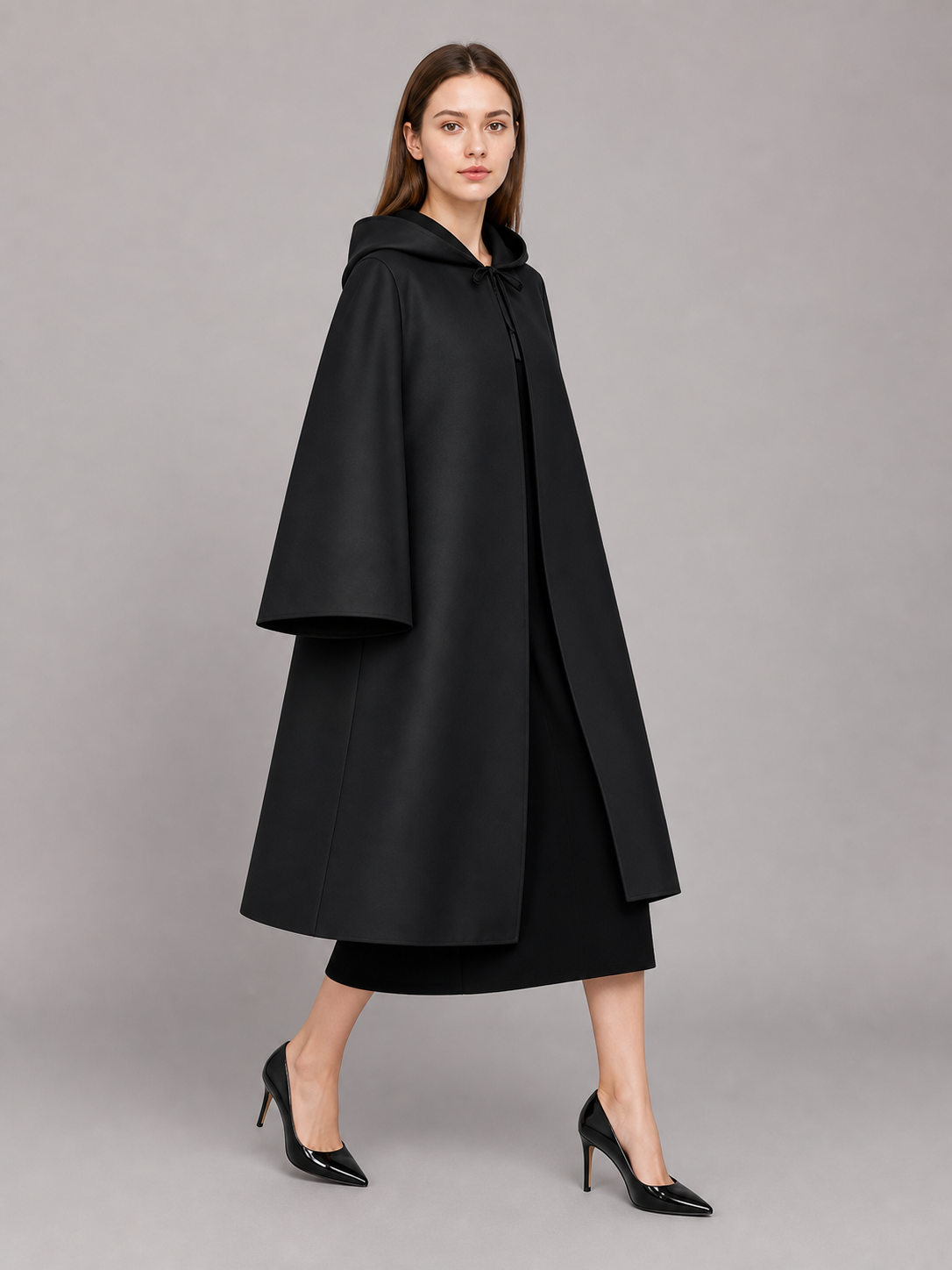 Black Hooded Carnival Cloak, Medieval Style