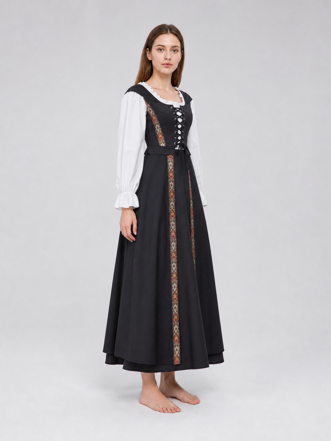 Historical Costume with Lacing and Colorful Trim