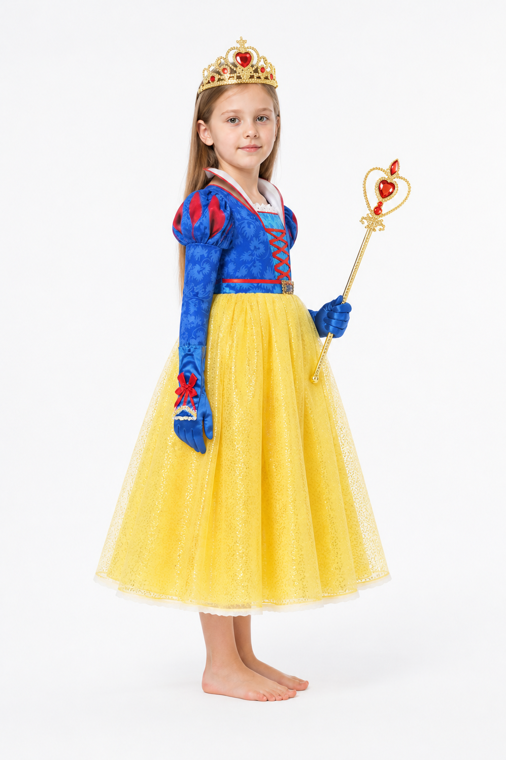 Snow White Princess Costume with Crown and Staff side view
