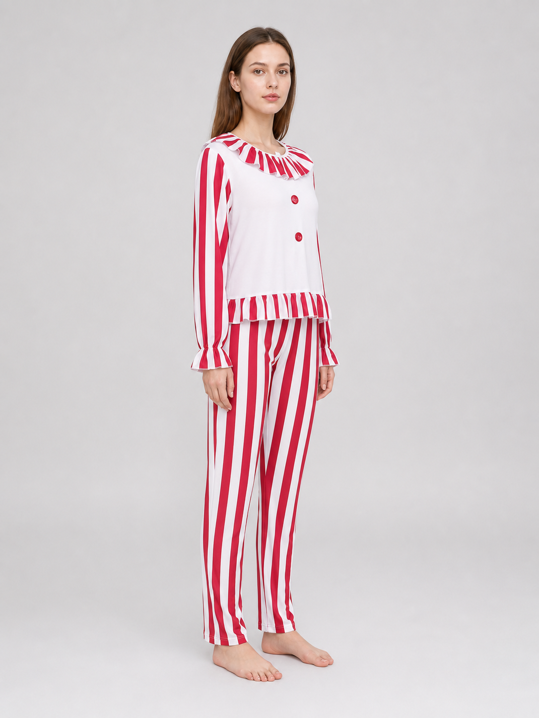 Striped Ruffled Clown-Style Sleep Set