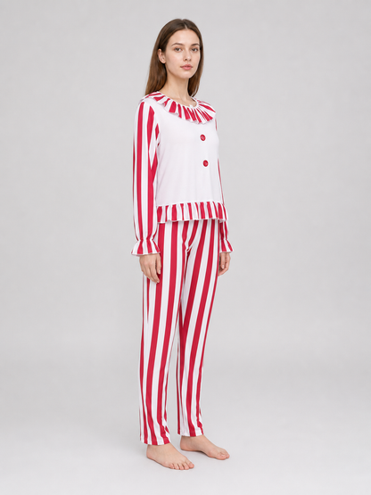 Striped Ruffled Clown-Style Sleep Set