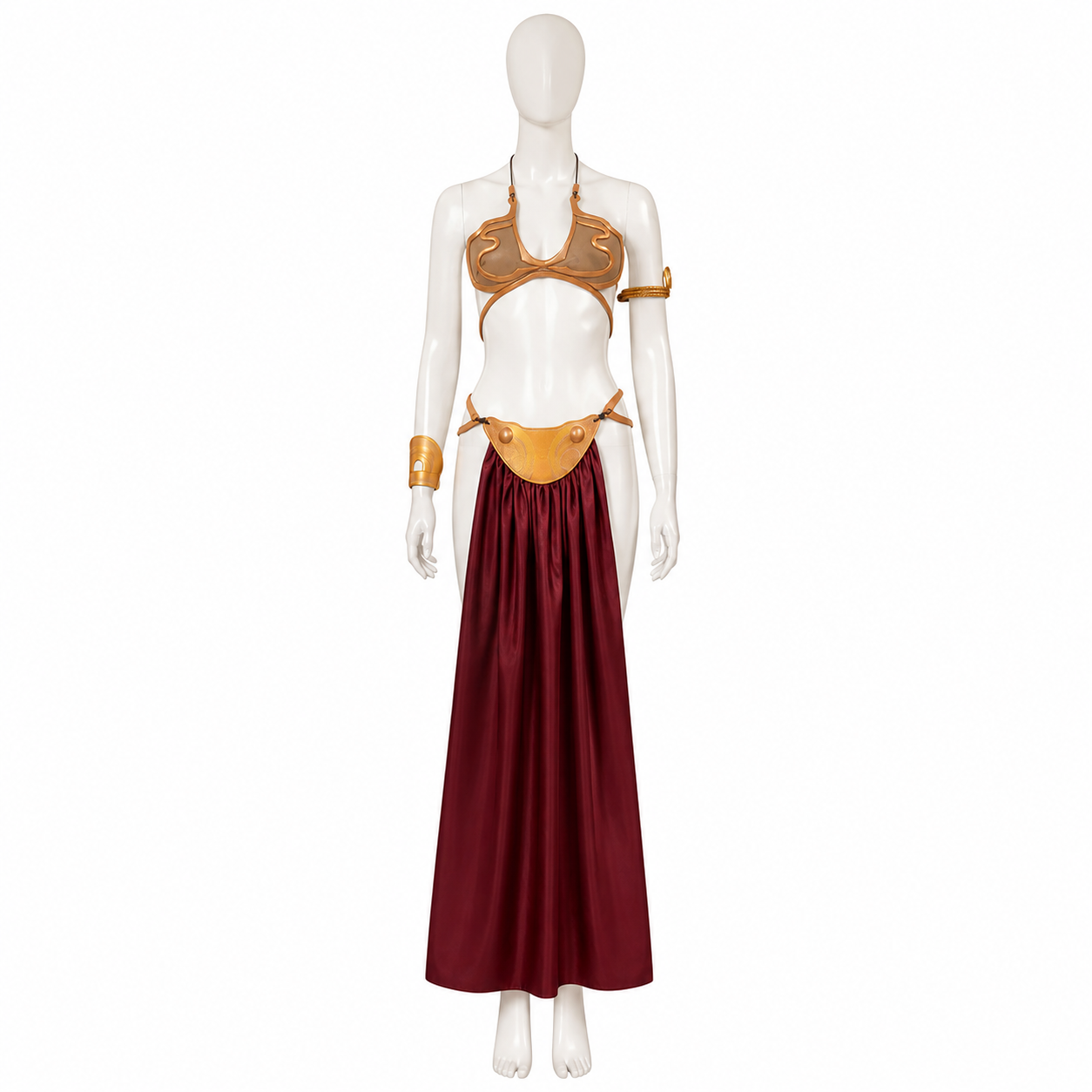 Burgundy and Gold Halloween Cosplay Costume with Skirt side view