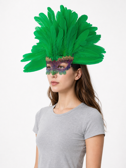 Carnival feather headdress with mask