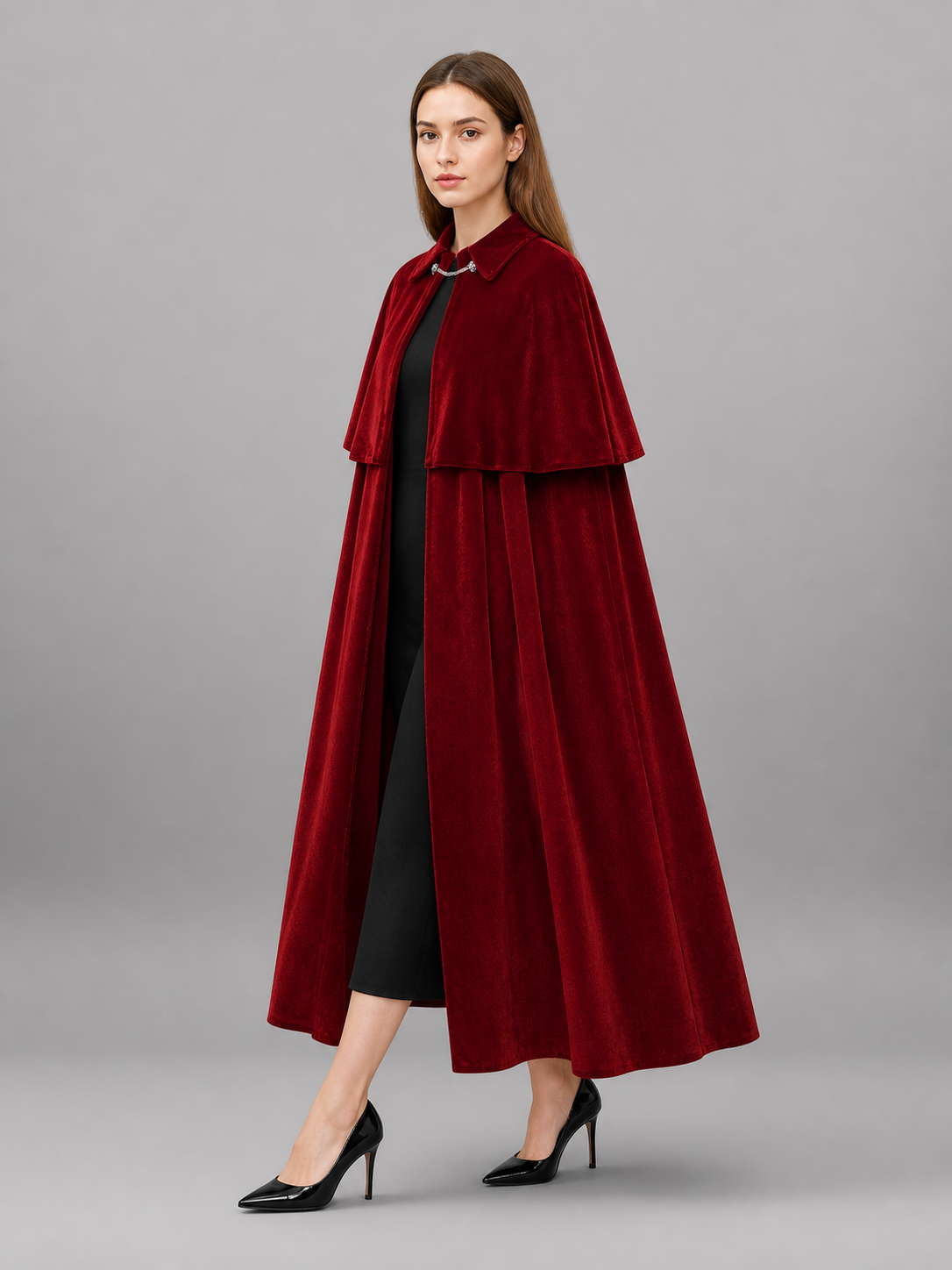 Burgundy Carnival Cape with a High Collar