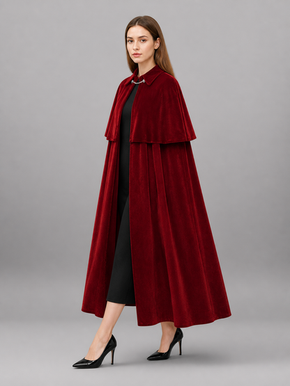 Burgundy Carnival Cape with a High Collar
