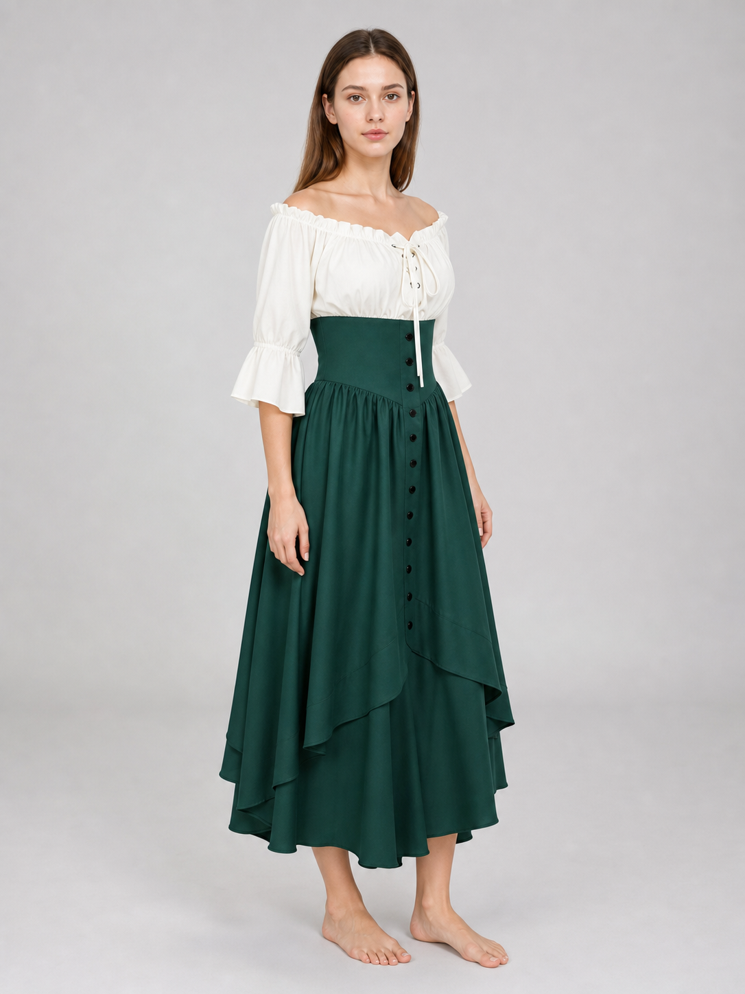 Vintage Dress with a Full Skirt, Ruffles, and Sleeves