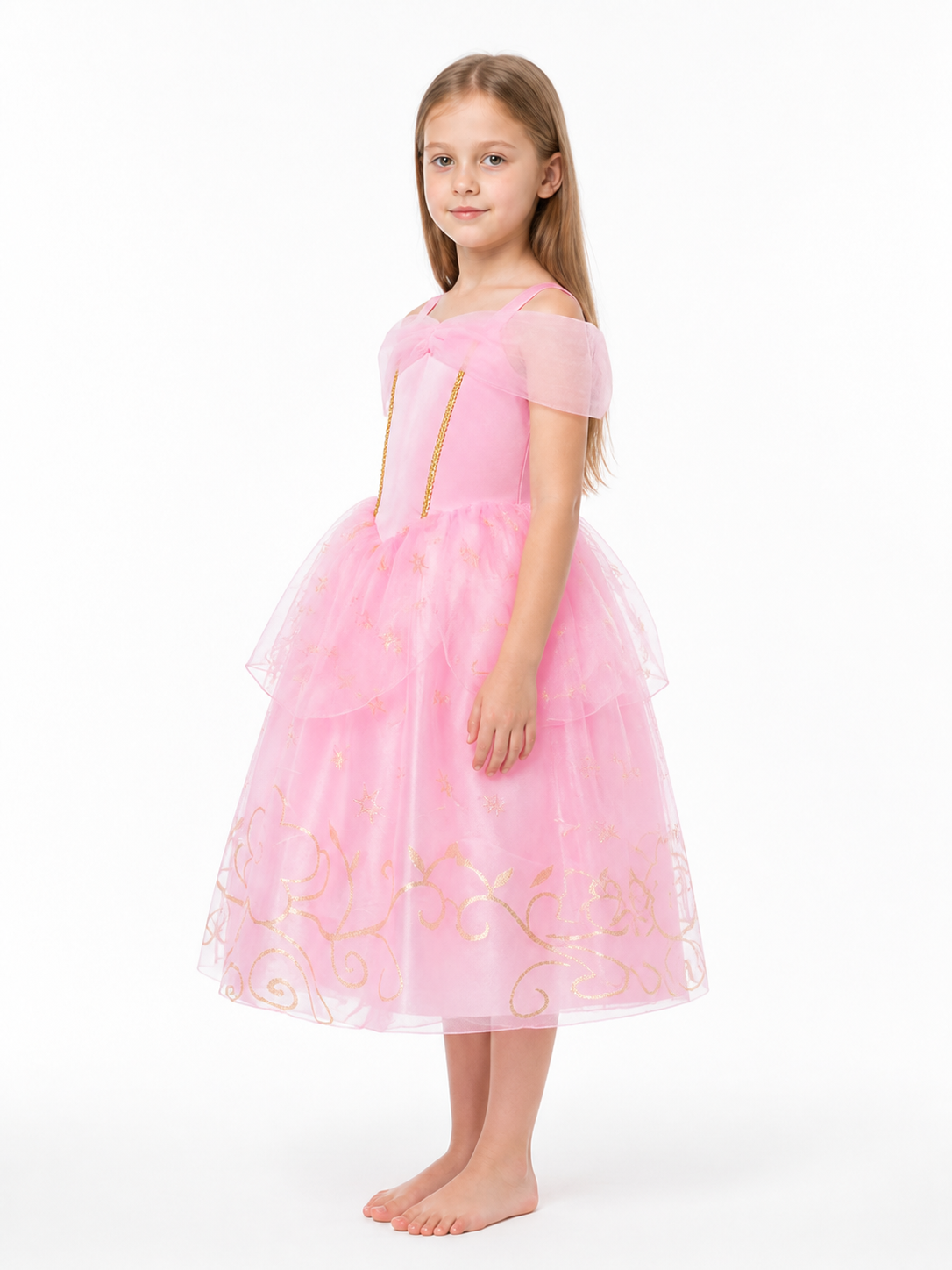 Pink Princess Dress with Full Skirt and Bow side view