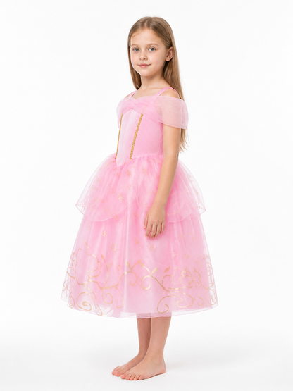 Pink Princess Dress with Full Skirt and Bow side view