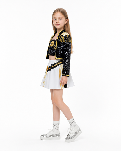 Children's Demon Hunter Costume, Black and Gold, Sequins side view