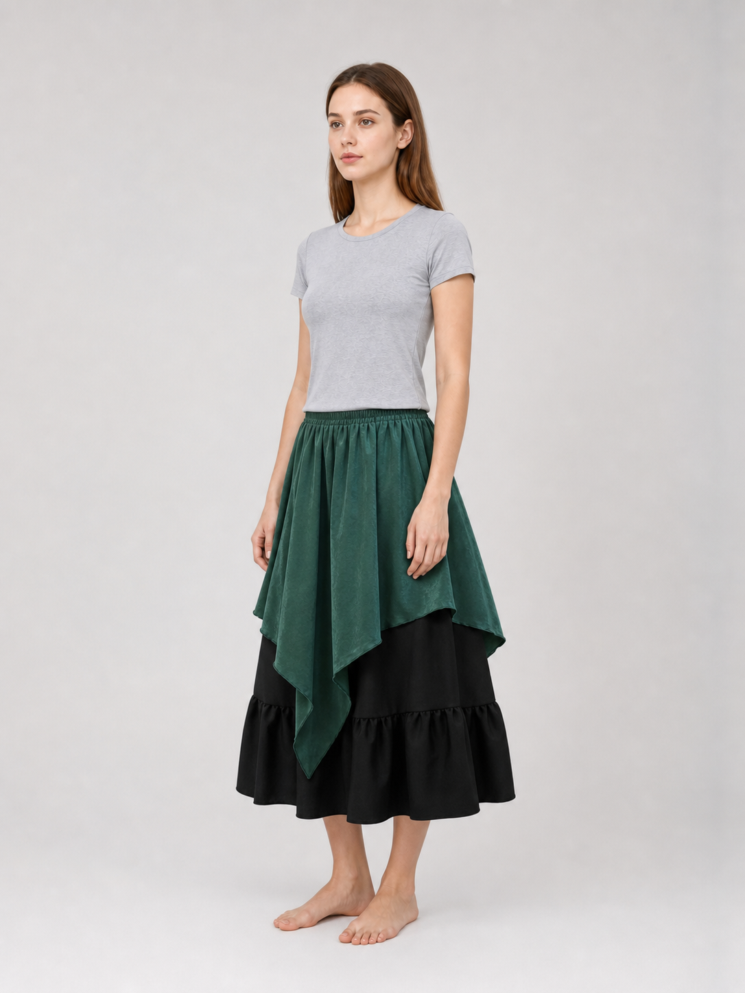 Layered Plaid Skirt with Asymmetrical Draping