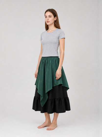 Layered Plaid Skirt with Asymmetrical Draping