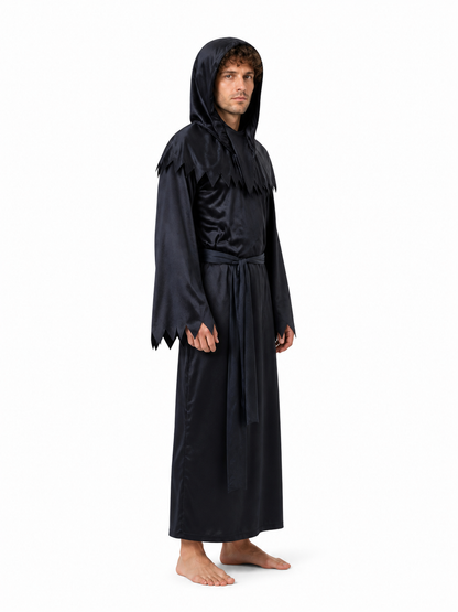 Halloween Grim Reaper Costume with Hood and Scythe side view