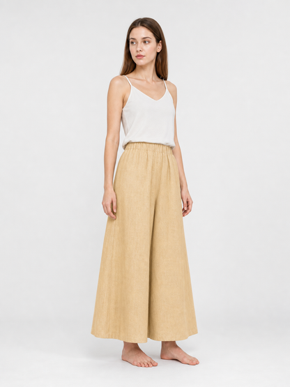 Apricot Wide Leg Pants, Elastic Waist Long Trousers with Two Side Pockets side view
