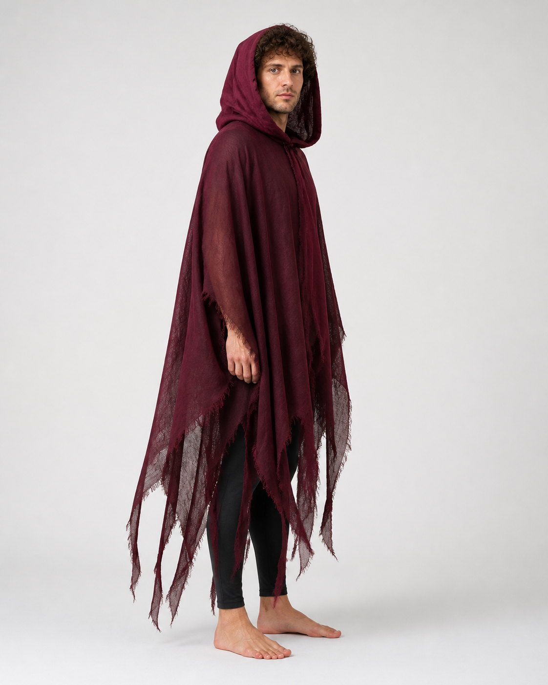 Gothic Hooded Cloak with Ragged Hem