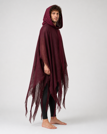Gothic Hooded Cloak with Ragged Hem