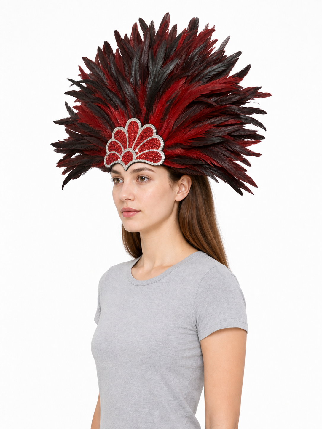Carnival headpiece with red feathers