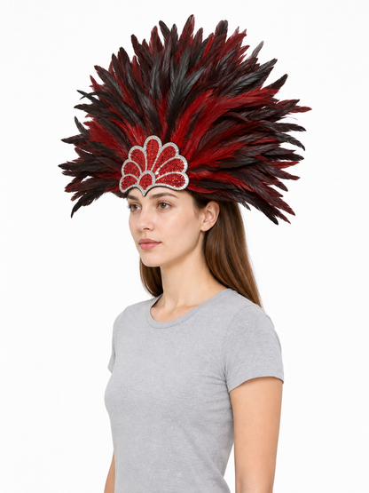 Carnival headpiece with red feathers