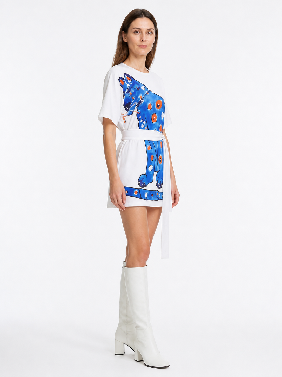White short carnival dress with print and belt side view