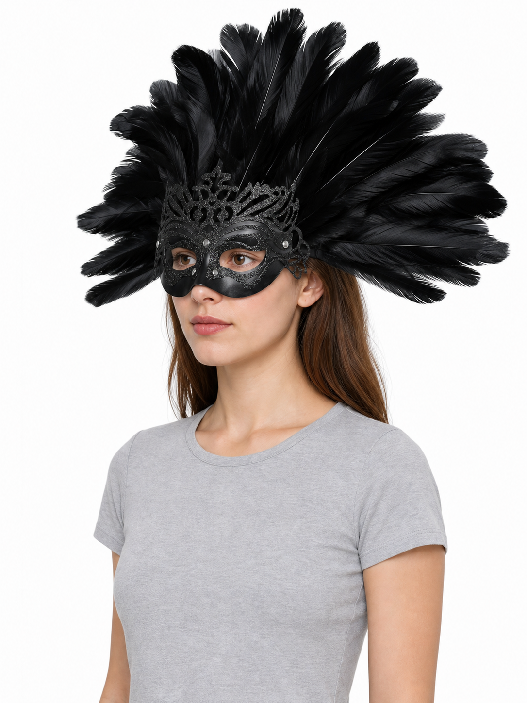 Carnival Feather Headpiece with Mask