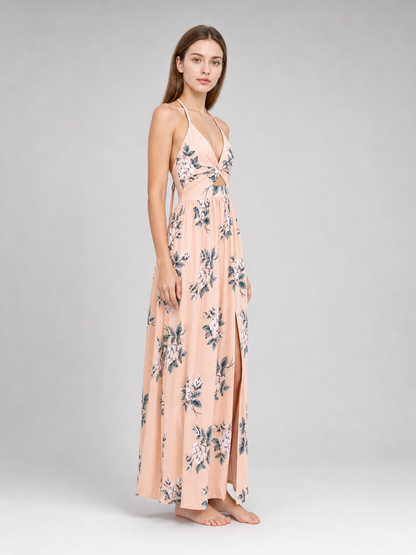 Floral Print Maxi Beach Dress with Slit