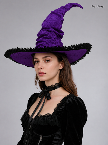 Purple black wide brim witch hat product view 18