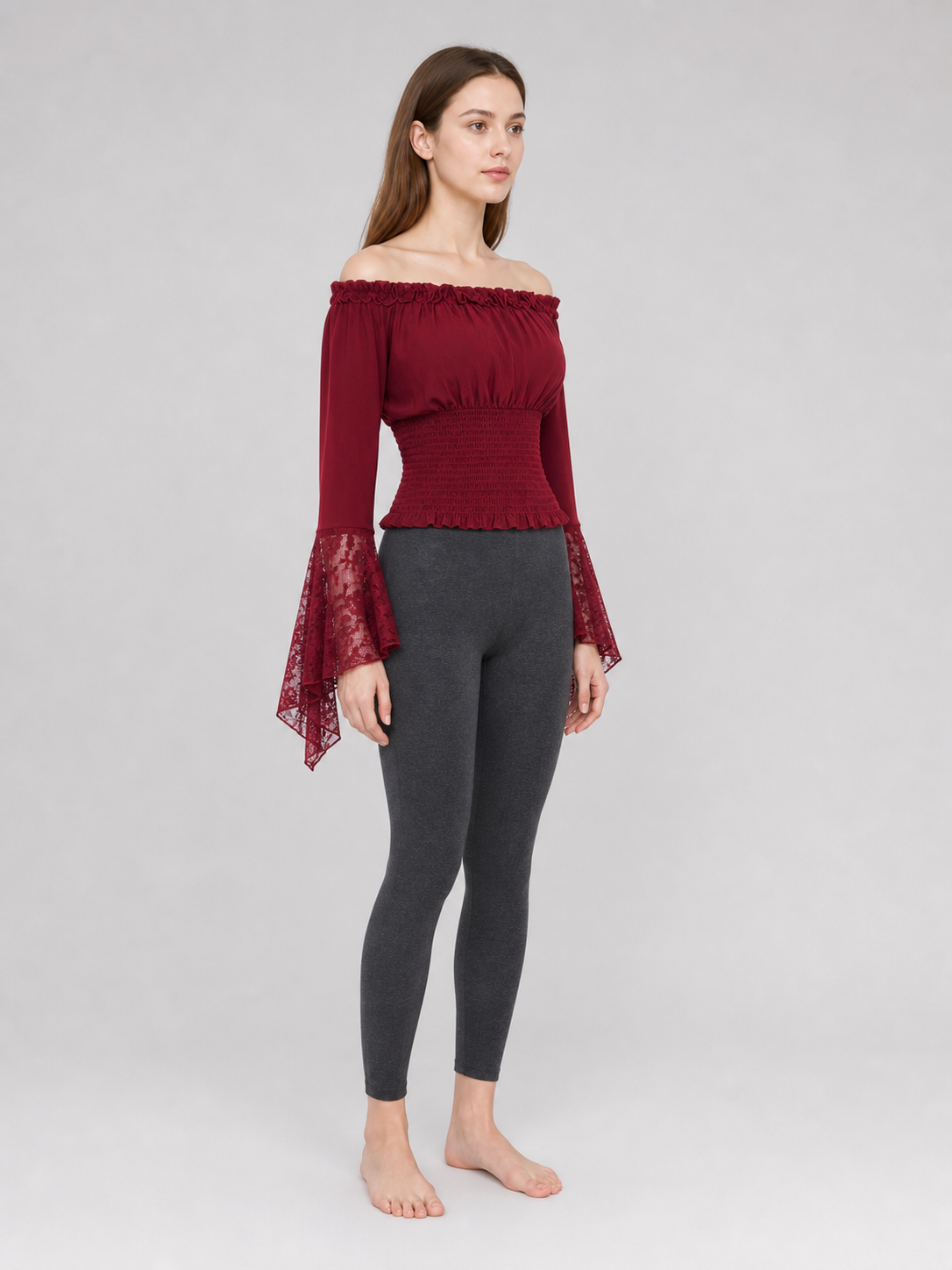 Off-Shoulder Blouse with Lace Cuffs