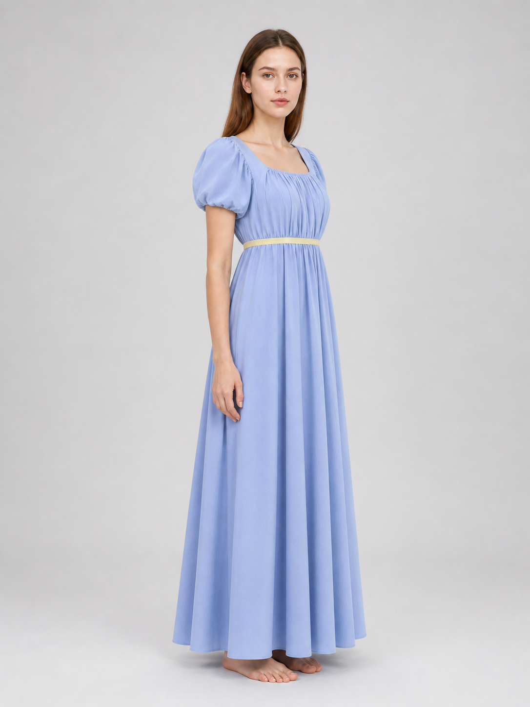 Bridgerton-style dress with a square neckline