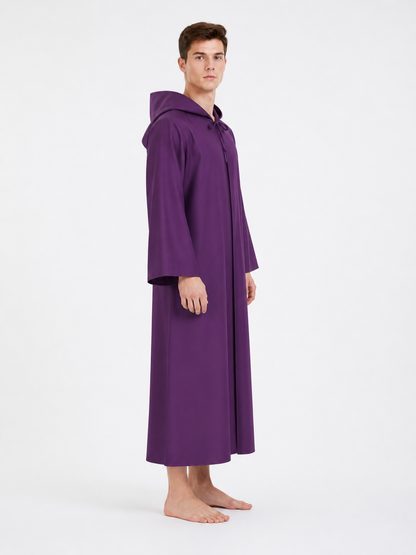 Purple Hooded Robe with Wide Sleeves side view