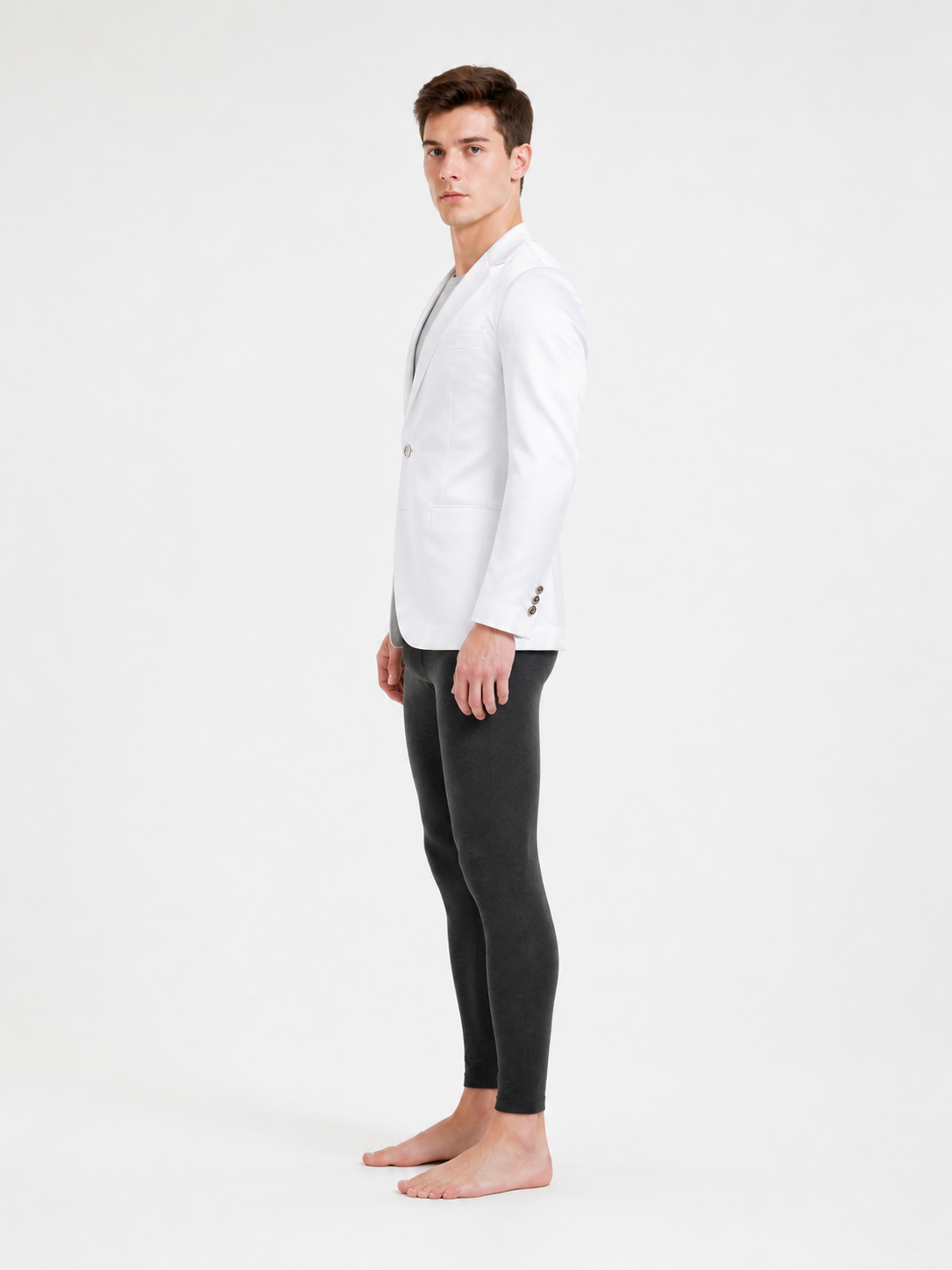 Fitted White Stand-Collar Blazer side view